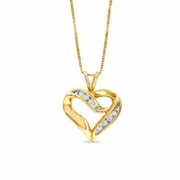10k Diamond Crossover Heart Pendant Necklace - Picture 8 of 8